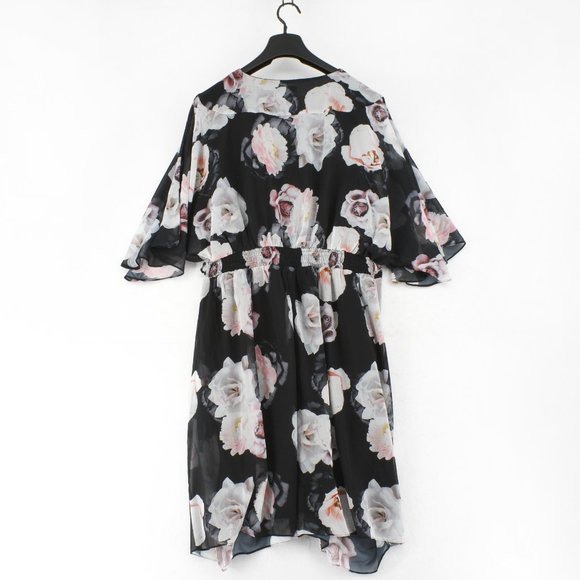 City Chic Women's V-neck Black Floral Print Dress - Picture 3 of 8